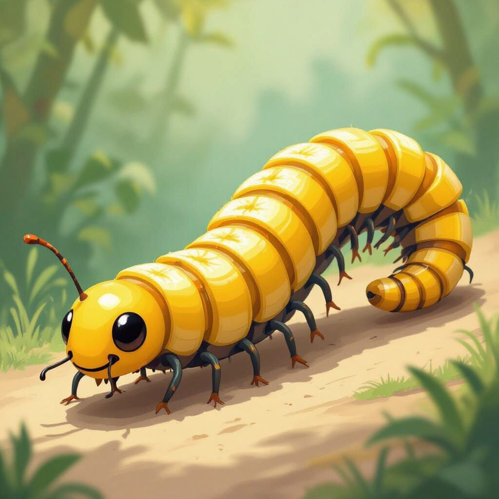 Banana Centipede in Whimsical Digital Art Style