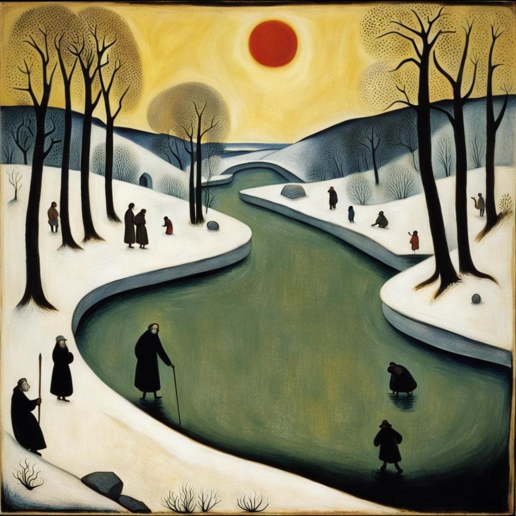 Old Man Creates Bokeh: Surreal Winter River Scene