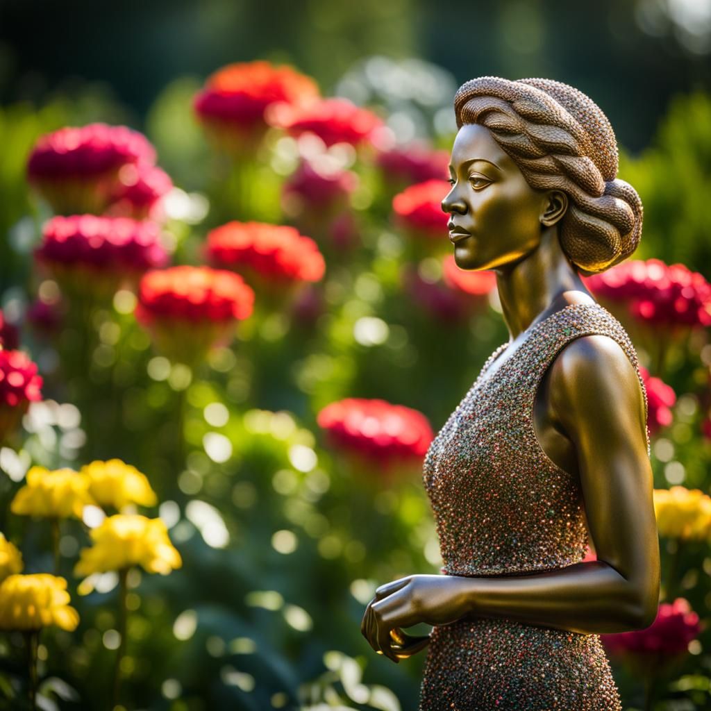 Botanical Garden Woman Flower Sculpture in Bronze