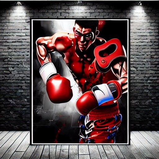 Exoskeleton Boxer Action Painting in Anime Style