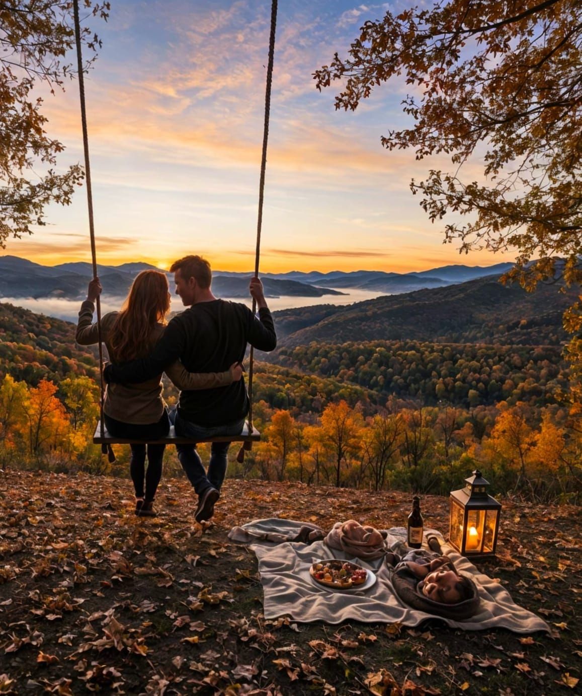 Romantic Autumn Date Night on a Rope Swing