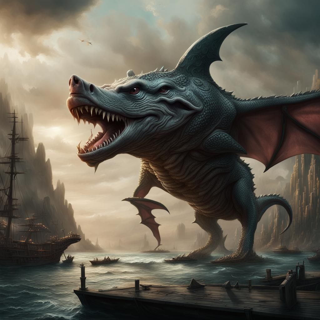 Epic Dragon Pig Shark Hybrid Digital Painting