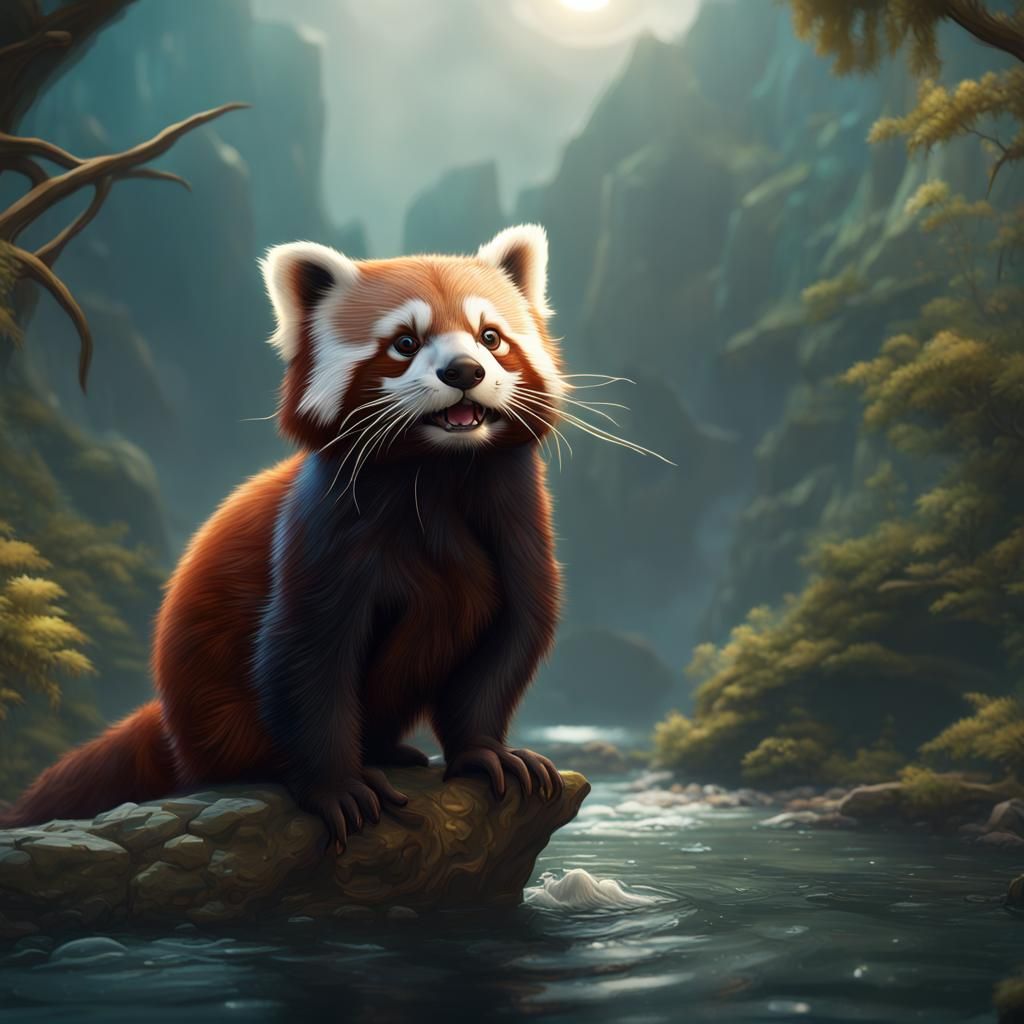 Otter and Red Panda Hybrid in Detailed Painting