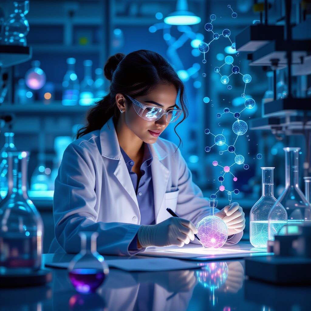 Scientist in Lab: Molecular Docking in Fantasy Art Style