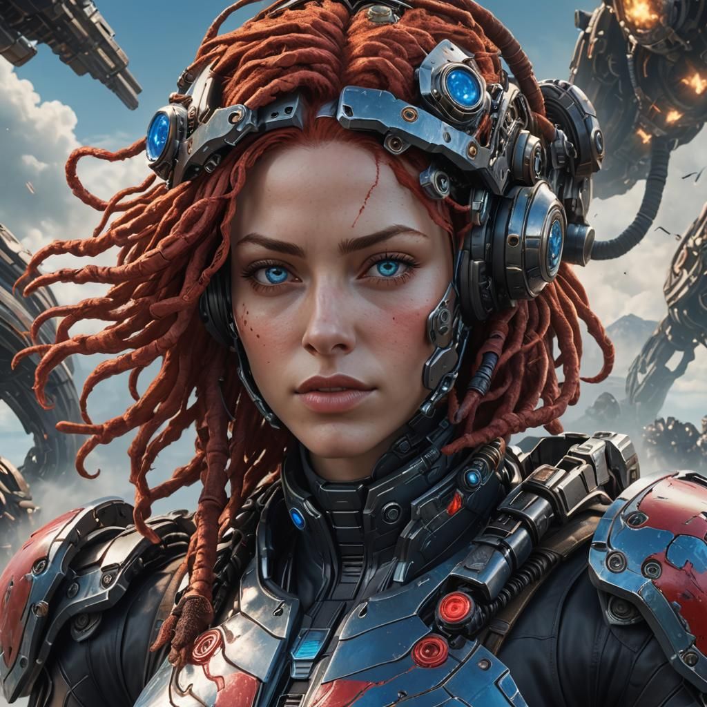 Sci-Fi Redhead in Robotic Helmet: Anime Art