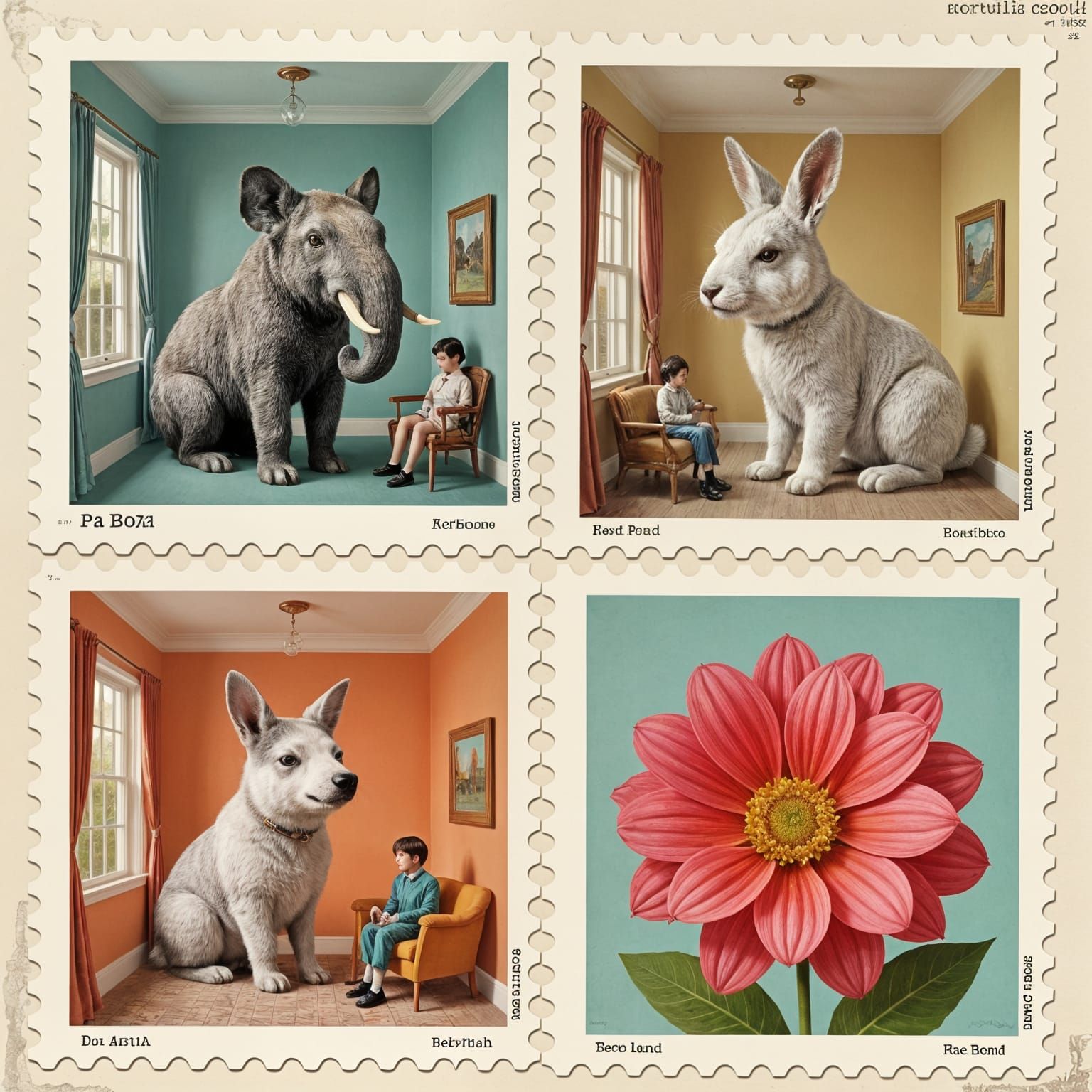 Surreal Dada Collage Postage Stamp with Vintage Textures