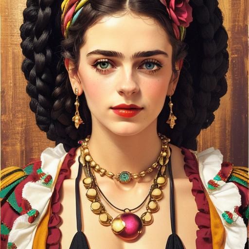 Beautiful 3D Frida Portrait: Tender and Happy