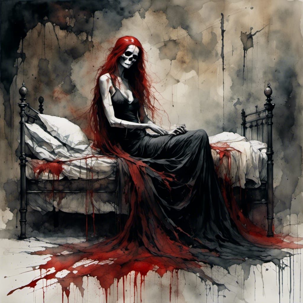 Femme Fatale with Scythe in Creepy Hospital Ward