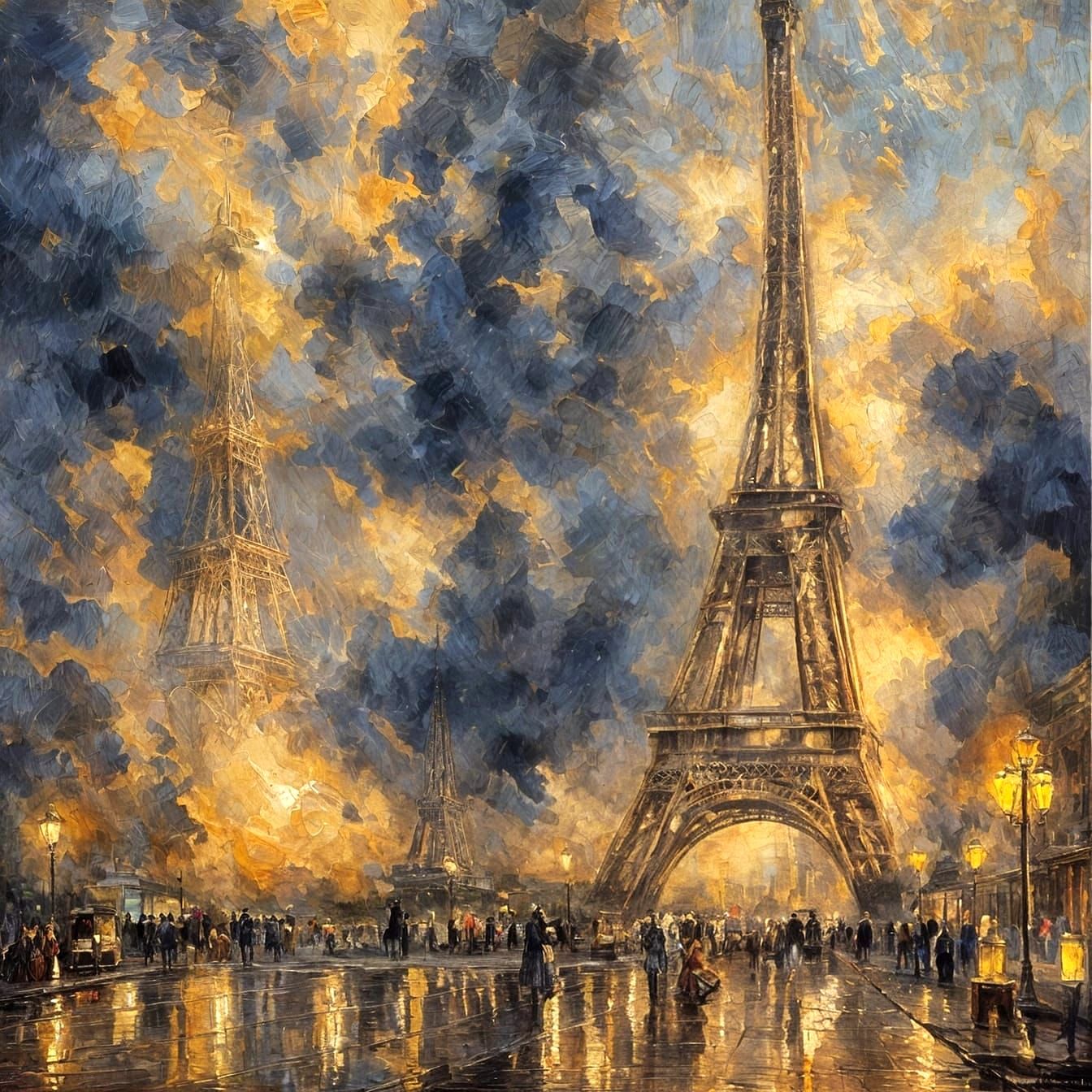 Victorian Oil Painting of Eiffel Tower in Paris