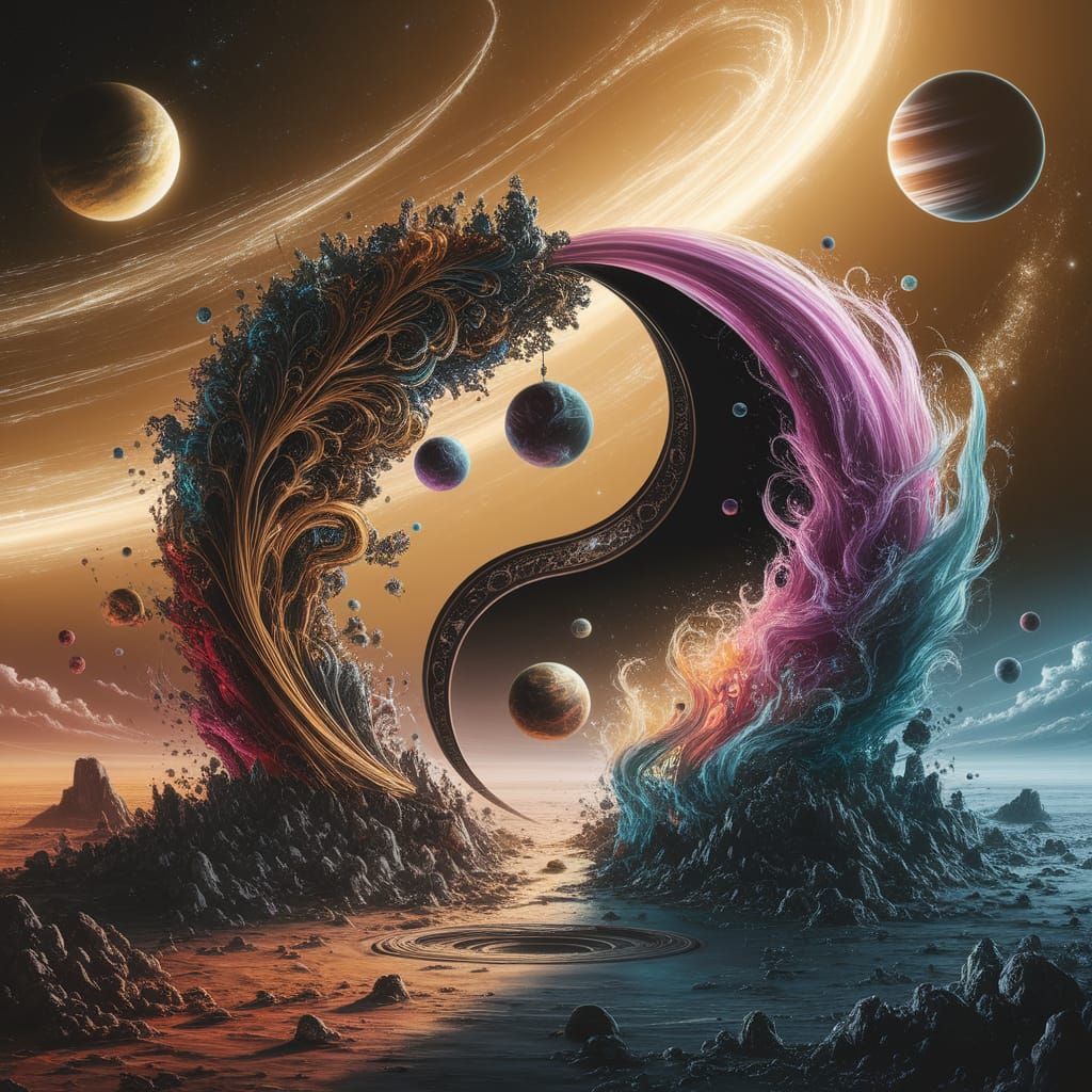 Ethereal Yin Yang Portal Gate in Golden Galaxy