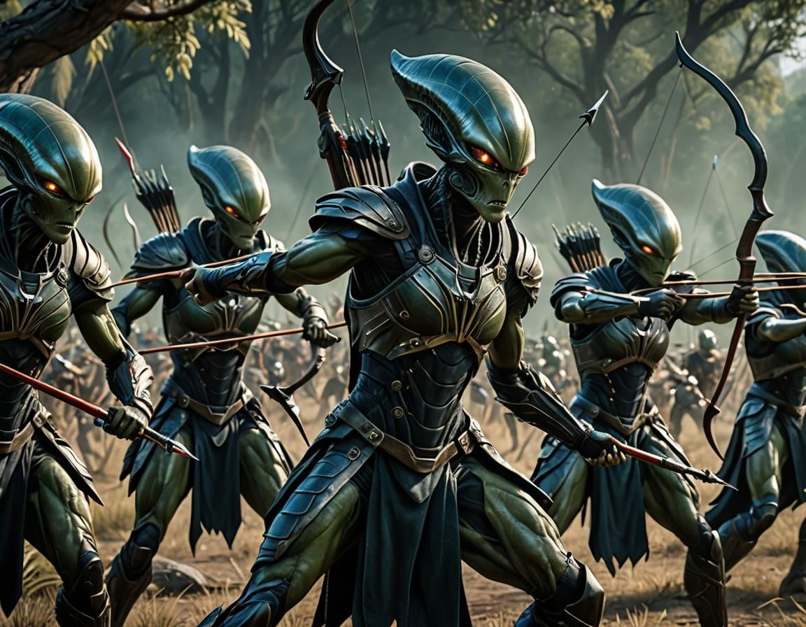 Alien Archer Battle Formation: Photorealistic Detail