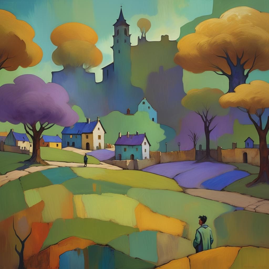 Mystical Village: Expressionist Fantasy Scene in 8K