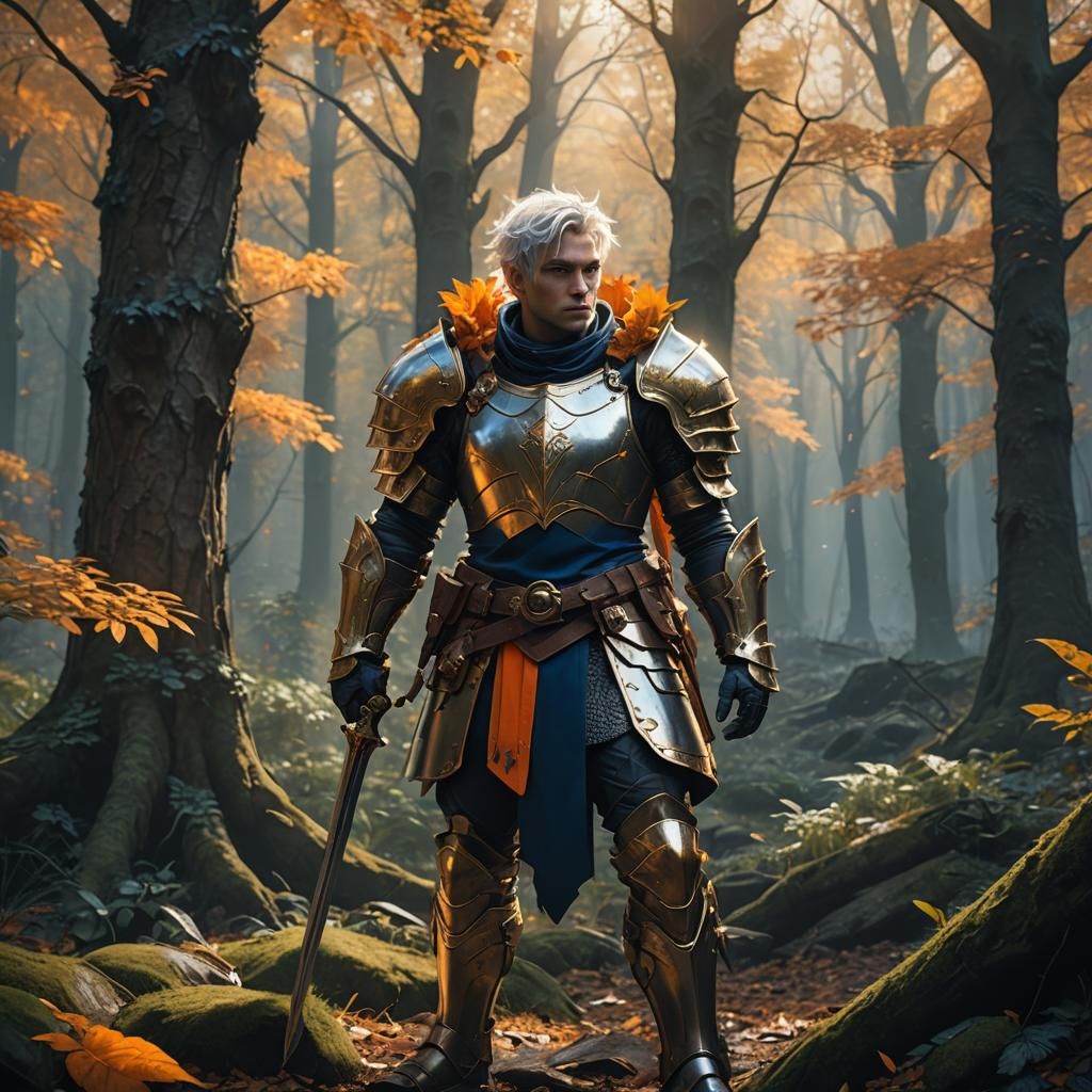 Heroic Paladin in Mystical Forest: Digital Matte Painting