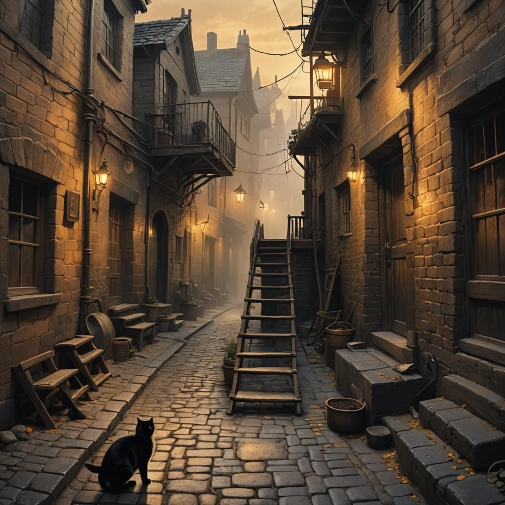 Ominous Alleyway Encounter in Matte Painting Style