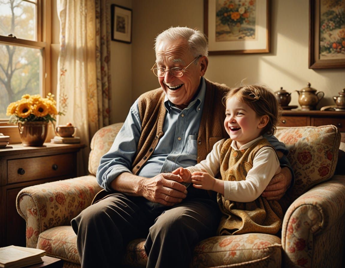 Joyful Moment of Laughter Between Grandfather and Child