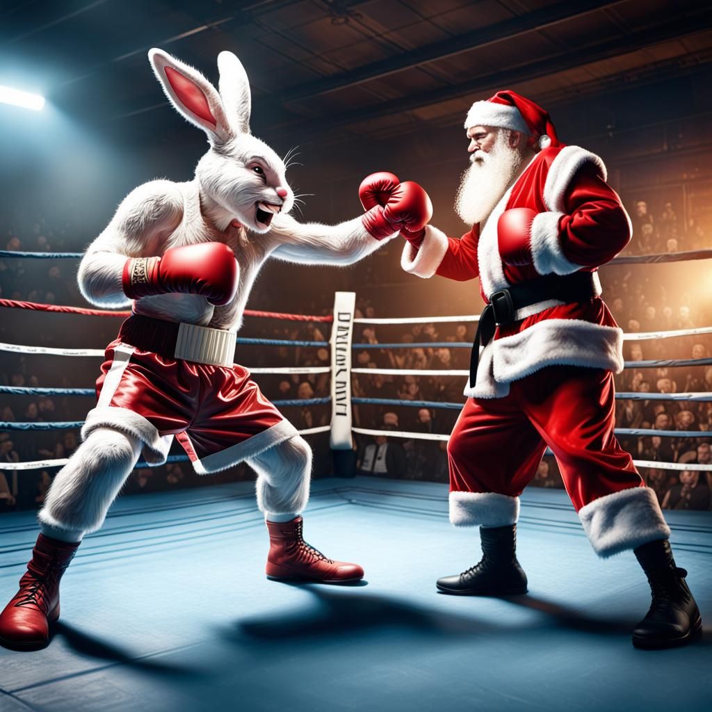 Easter bunny and Santa boxing