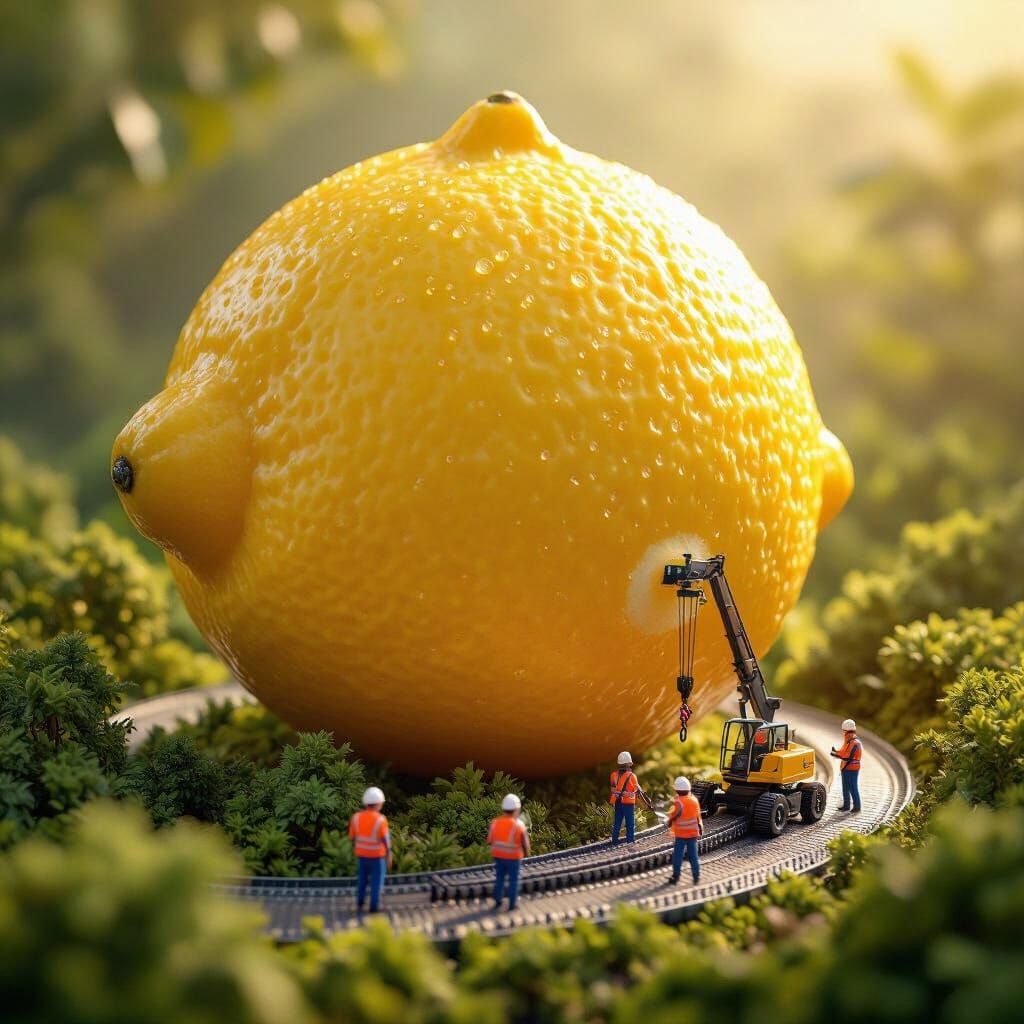 Giant Lemon in Miniature Forest, Wes Anderson Style
