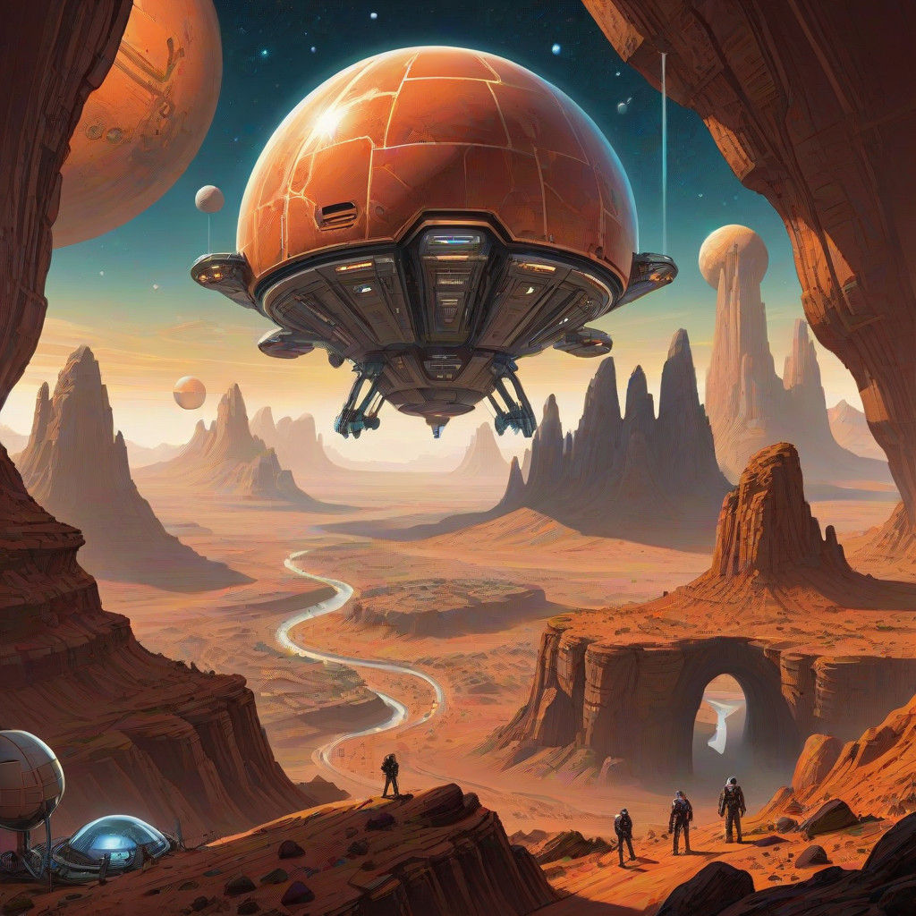Surreal Mars Colony with Advanced Domes and Celestial Lumina...