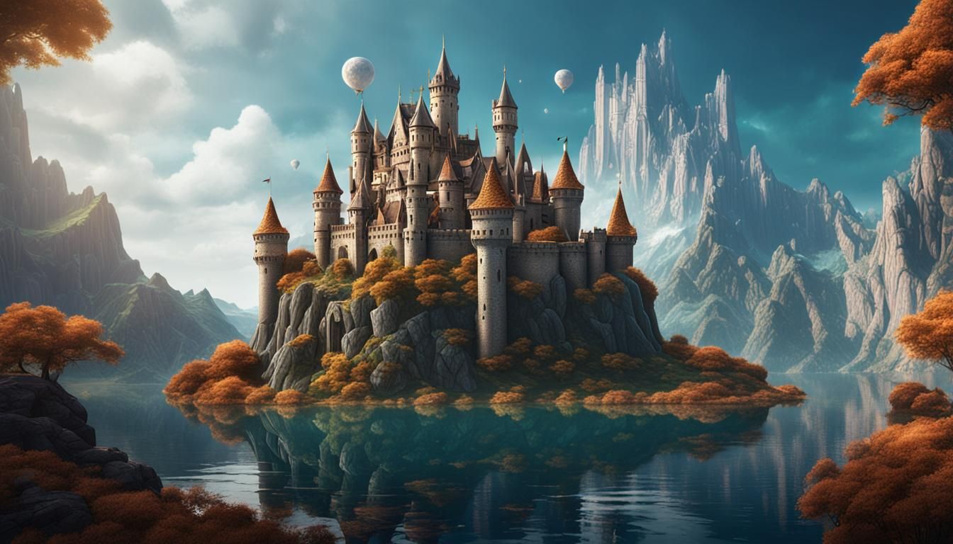 Floating Island Castle: Detailed Matte Painting