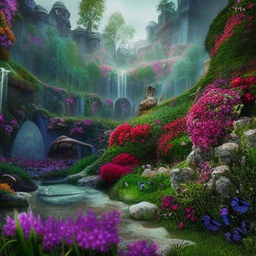 Secret Flower Garden in Detailed Matte Painting