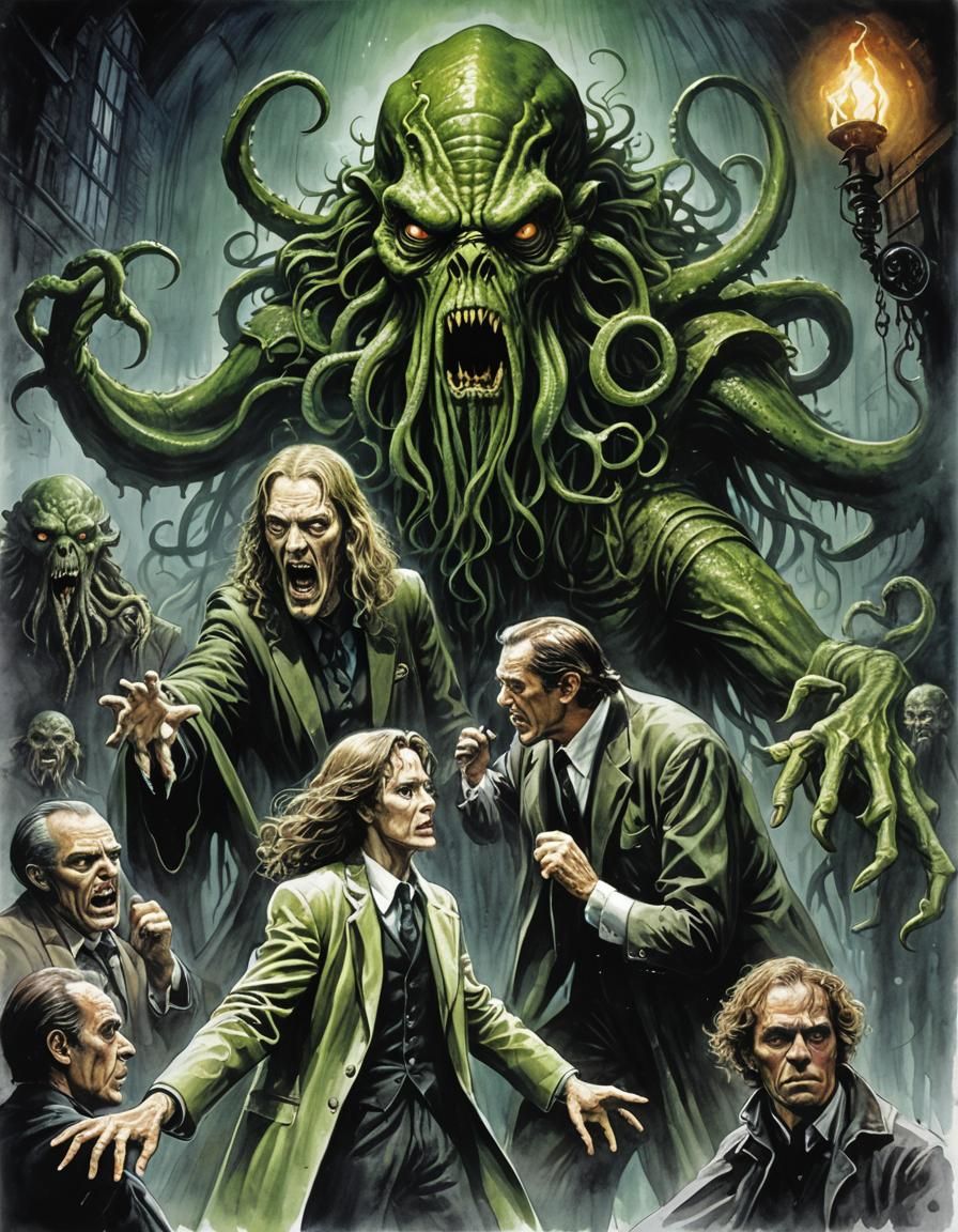 Cthulhu Horror Movie Poster in Watercolor and Ink