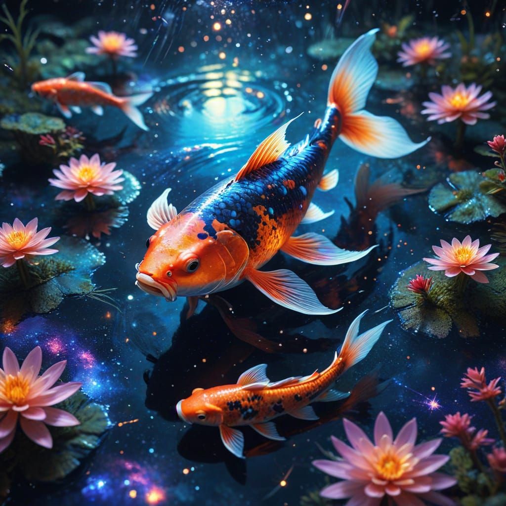 Cosmic Koi Fish Gliding Through Galaxy Pond