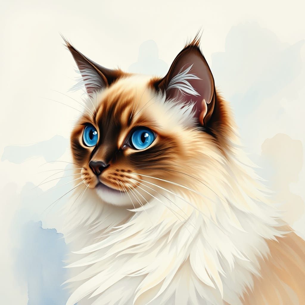Regal Seal Point Birman Cat in Impressionist Style