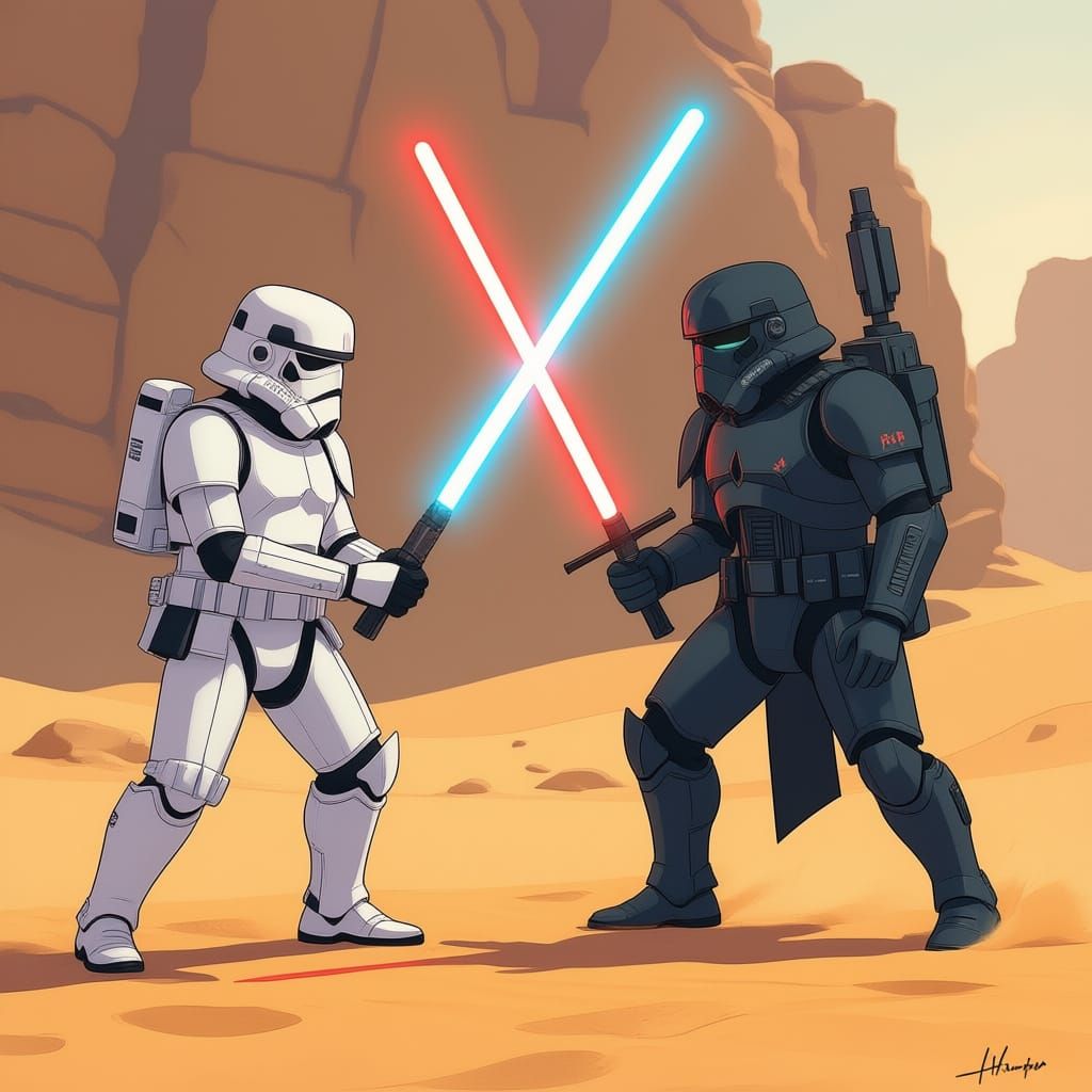 Stormtrooper Mech vs. Purge Trooper Mech in Desert Combat