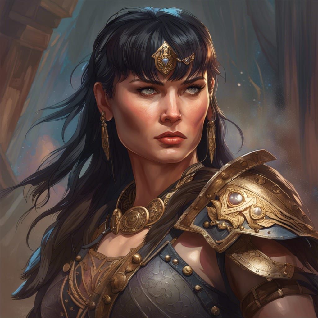 Xena Warrior Princess Portrait in Hyperdetailed Style
