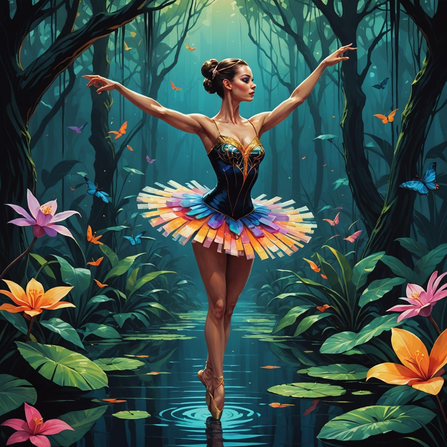 Exotic Ballerina in Dark, Magical Surroundings