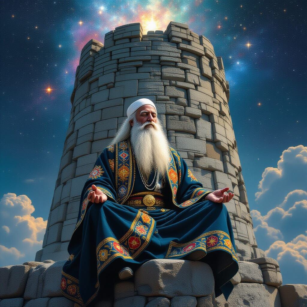 Meditating Sage on Cosmic Tower