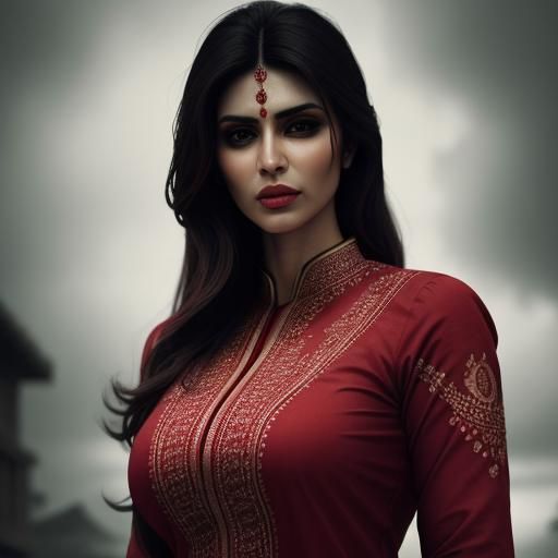 Hyperrealistic Indian Woman in Red Kurti Portrait
