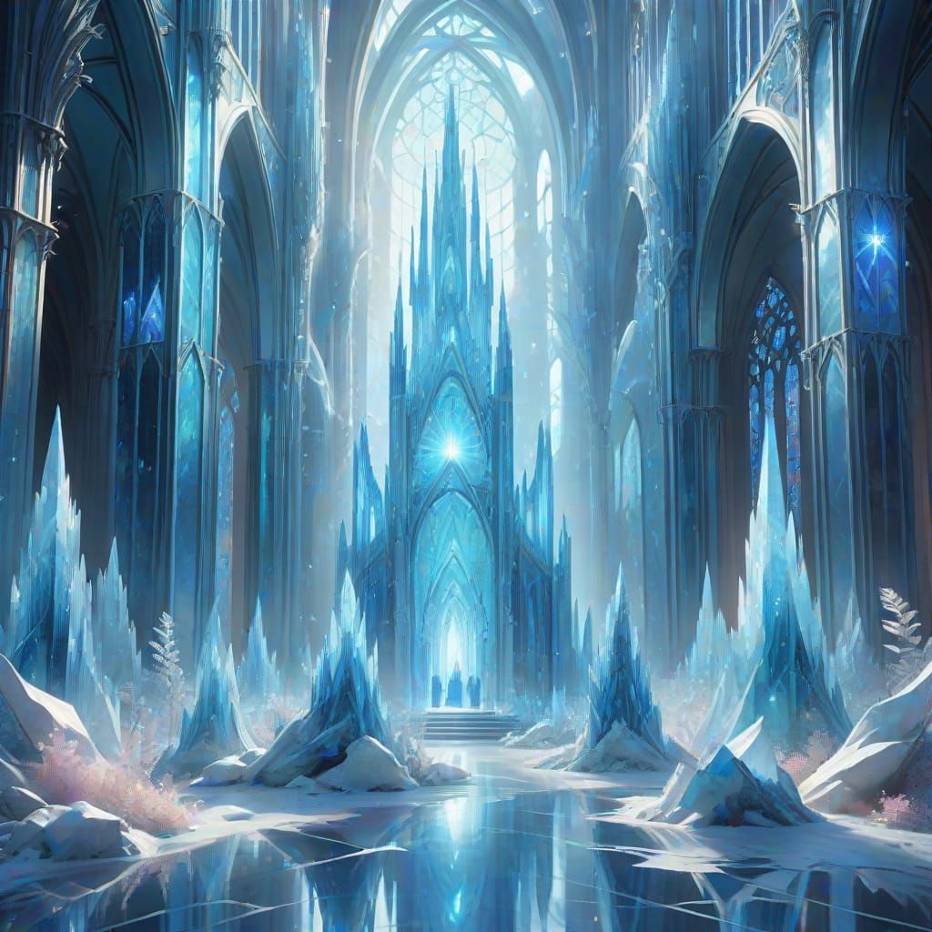 Ethereal Blue Beings in Surreal Crystal Cathedral