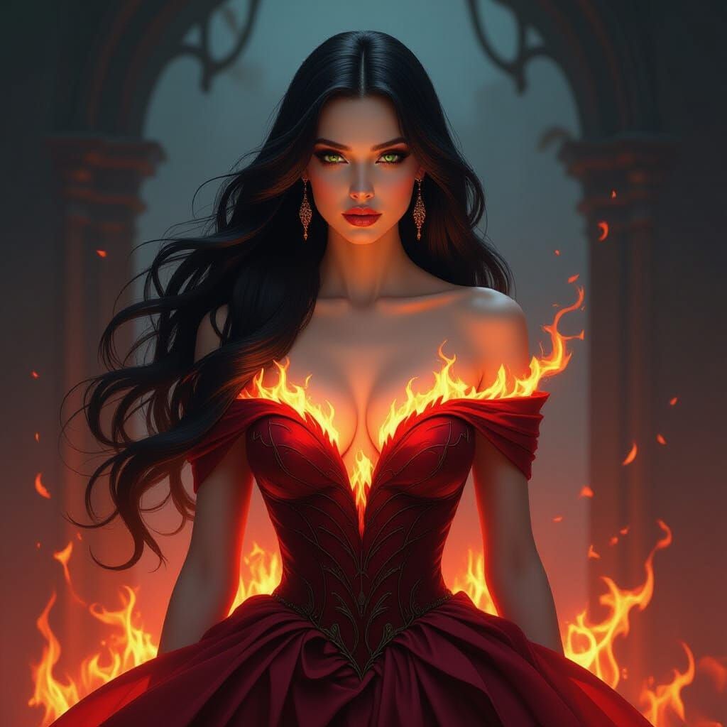 Fiery Goddess Digital Painting with Ethereal Glow