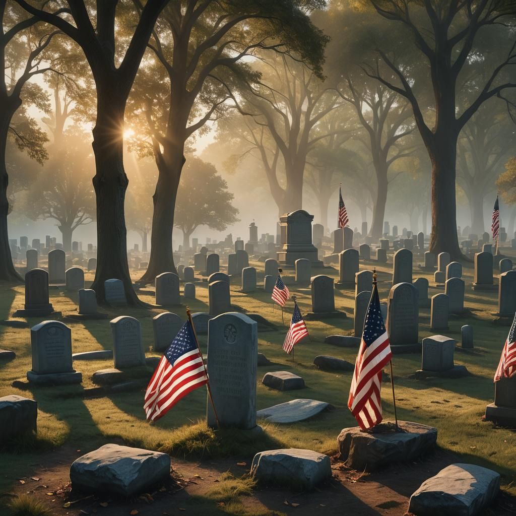 Ethereal Memorial: American Flag at Dawn