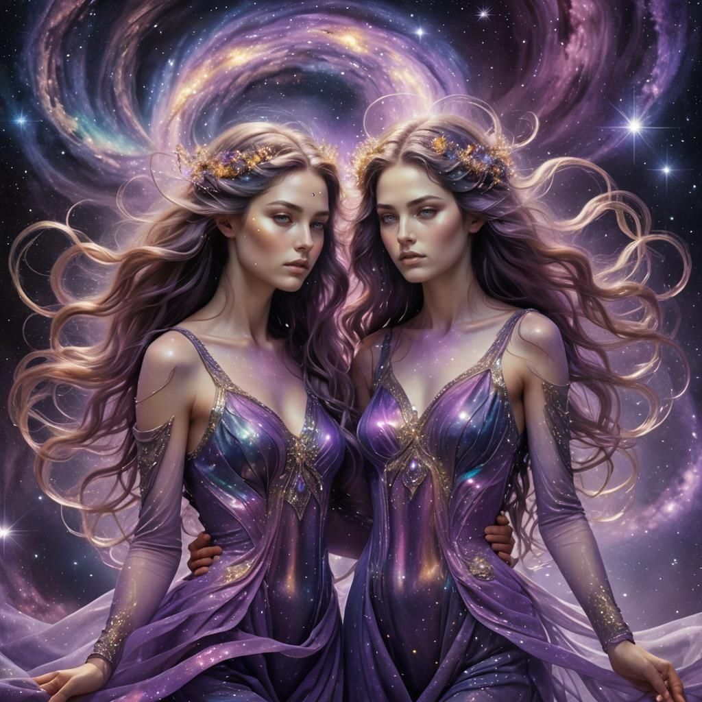 Gemini Twins in Cosmic Astral Illustration