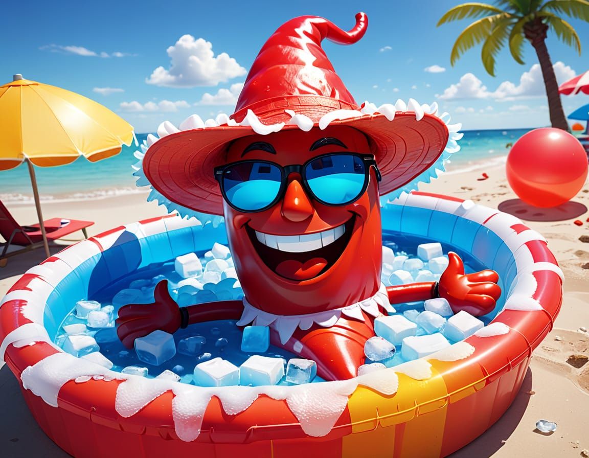Cheerful Chili Pepper Character Soaks Up the Sun
