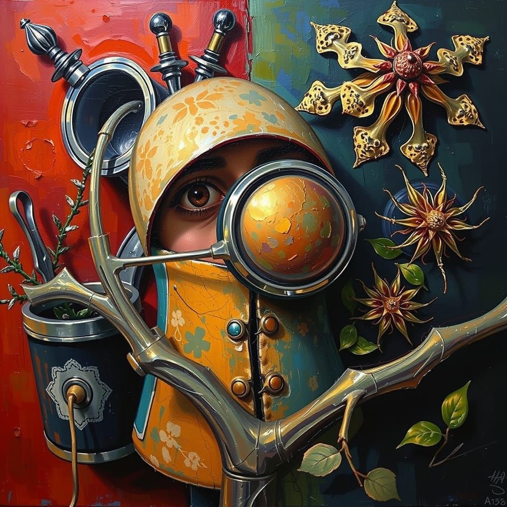 Surreal Self-Portrait with Potted Plant