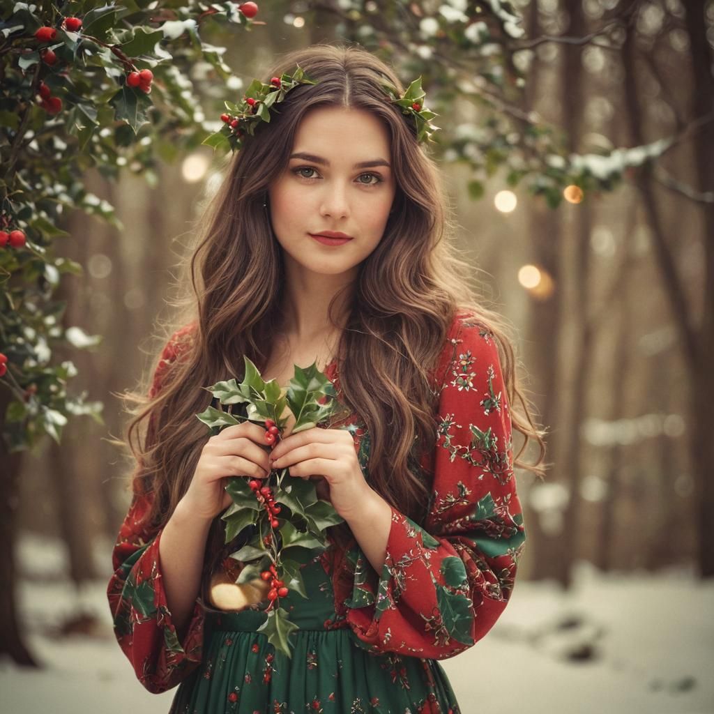 Festive Woman on Vintage Holiday Card