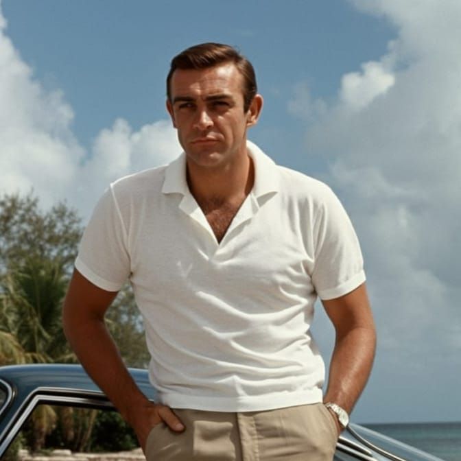 Young Sean Connery as James Bond in the Bahamas