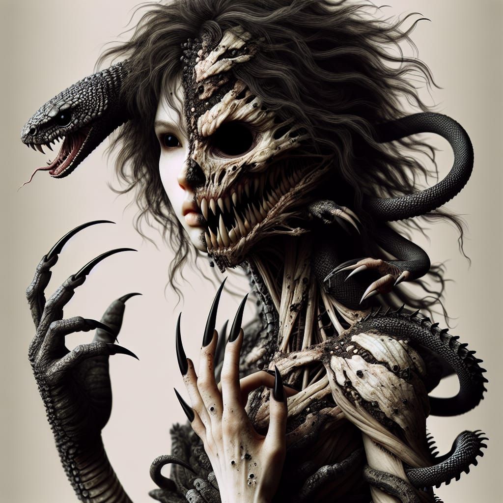 Fantastical Hybrid Creature in Somber Fantasy Illustration