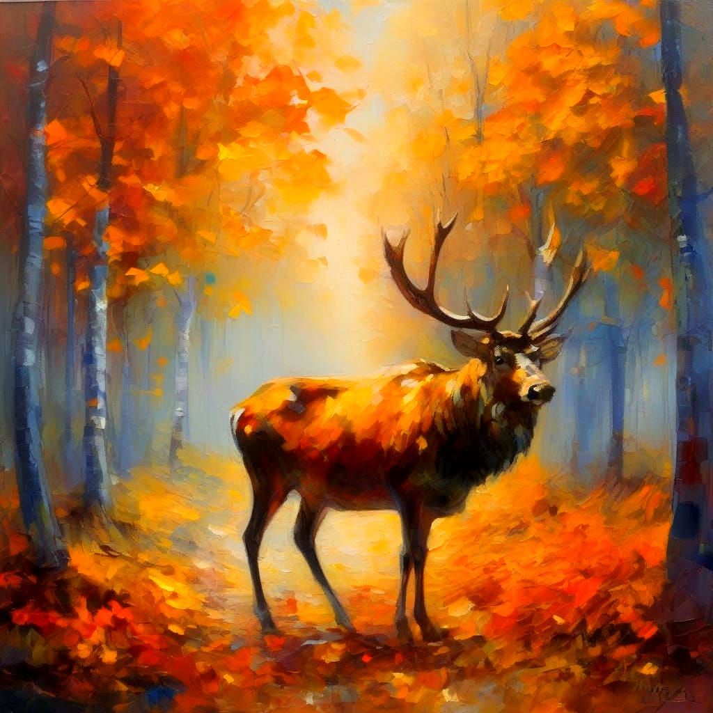 Golden Autumn Stag in Ethereal Forest