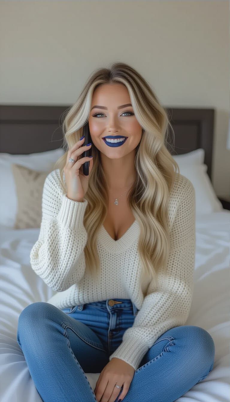 Happy Woman Relaxing on Bed Talking on Phone