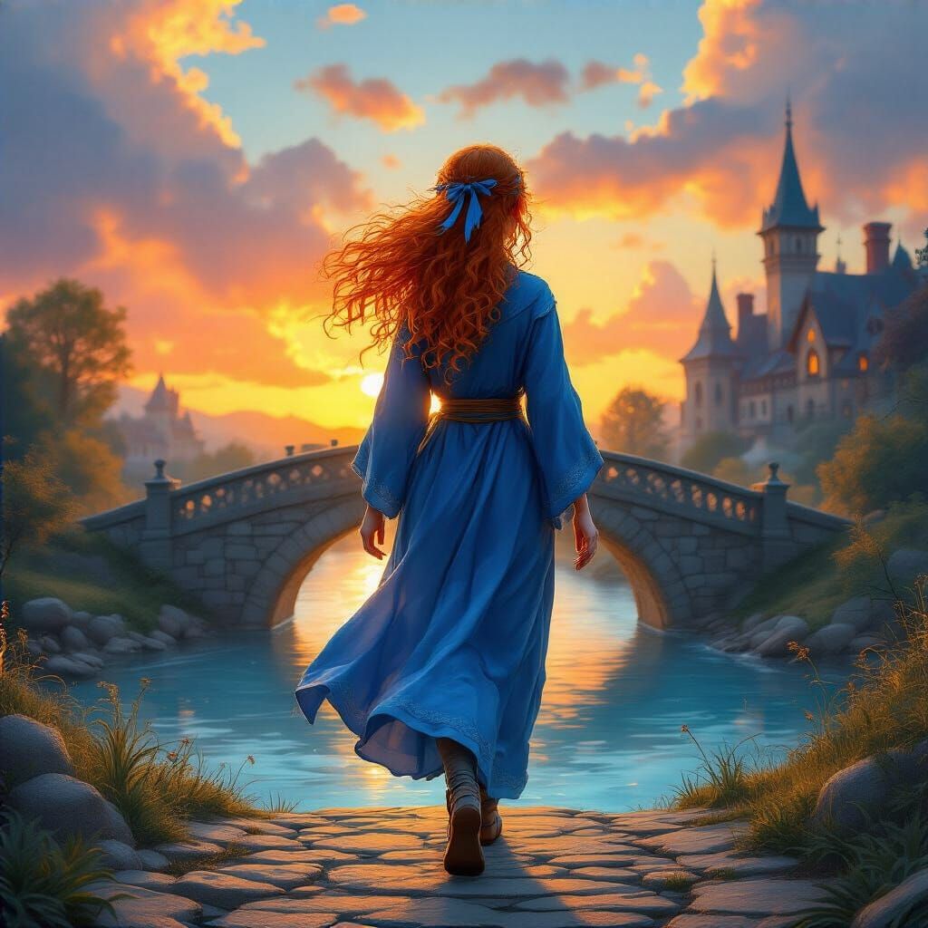 Fantasy Magic Adept at Sunset: Detailed Illustration