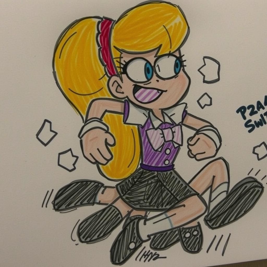 Anime Girl with Many Legs Cartoon Style