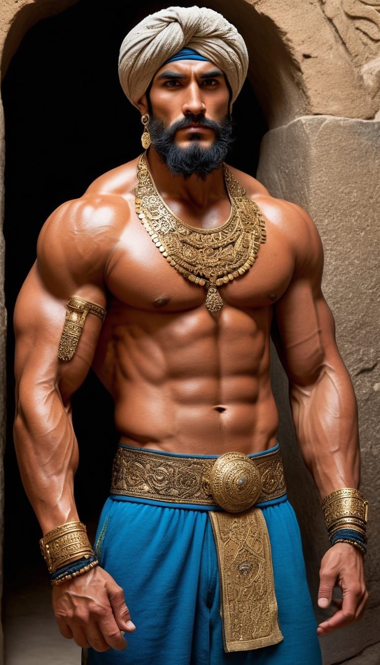 Muscular Genie with Turban in Ancient Tomb