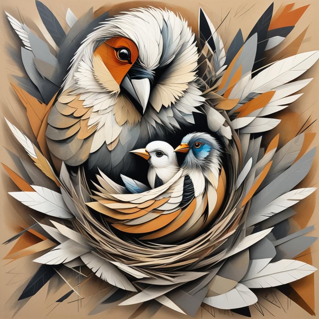 Cubist Bully: Big Baby Bird Dominates Nest