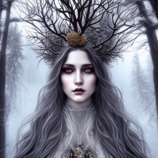 Winter Witch Goddess Portrait in Hyperrealistic Digital Art