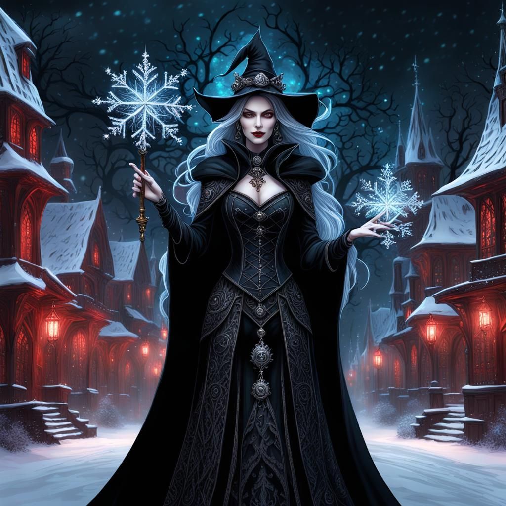 An enchanting sorceress,stands gracefully in a whimsical, st...