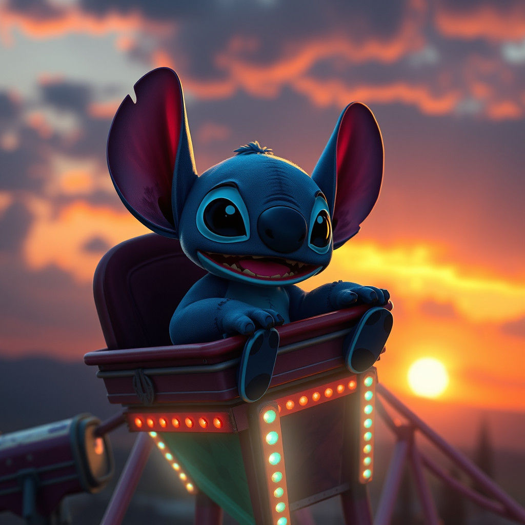 Stitch on Ferris Wheel at Sunset: Fantasy Art